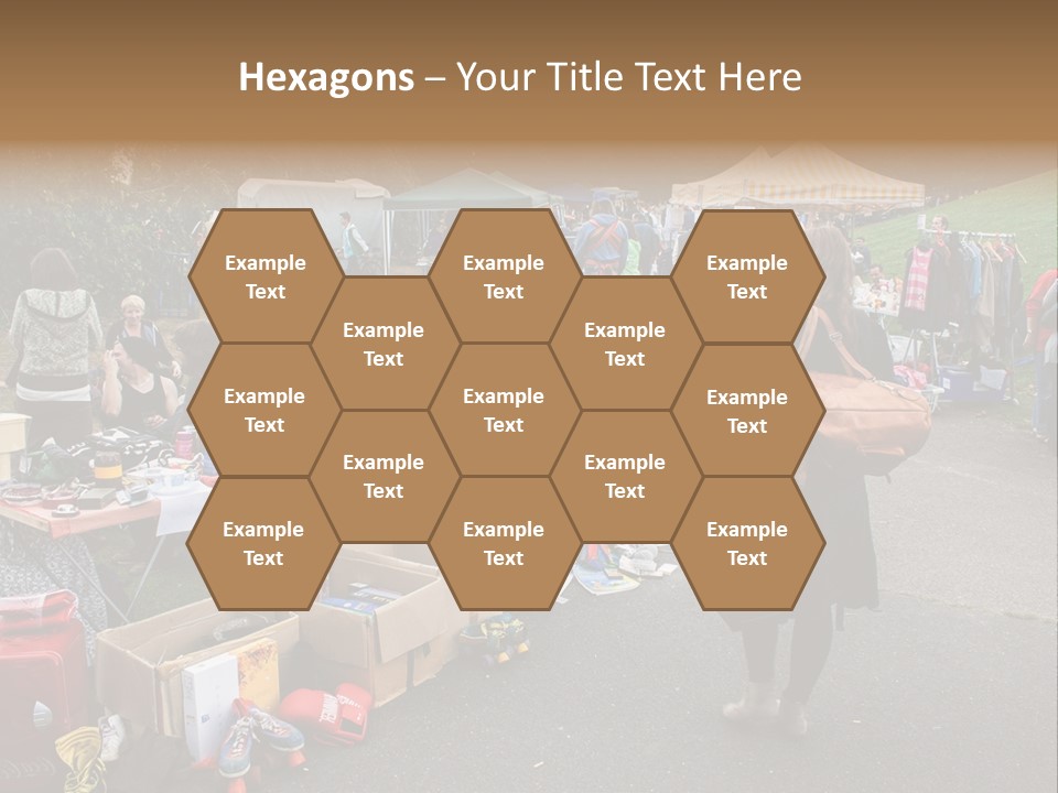 A Group Of People Standing Around A Table With Many Items On It PowerPoint Template