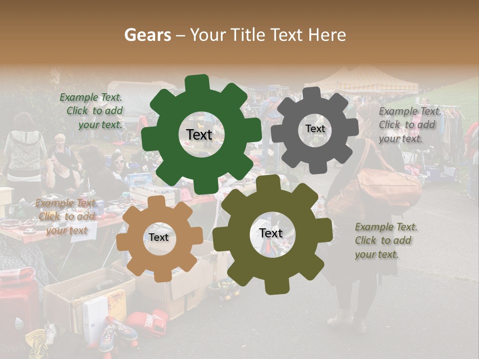 A Group Of People Standing Around A Table With Many Items On It PowerPoint Template