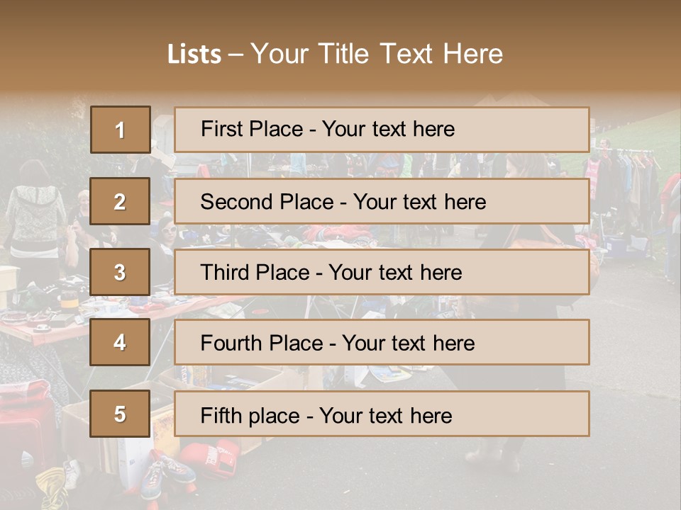 A Group Of People Standing Around A Table With Many Items On It PowerPoint Template