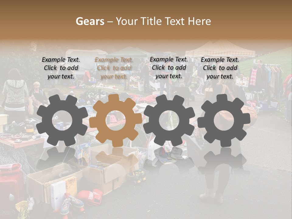 A Group Of People Standing Around A Table With Many Items On It PowerPoint Template