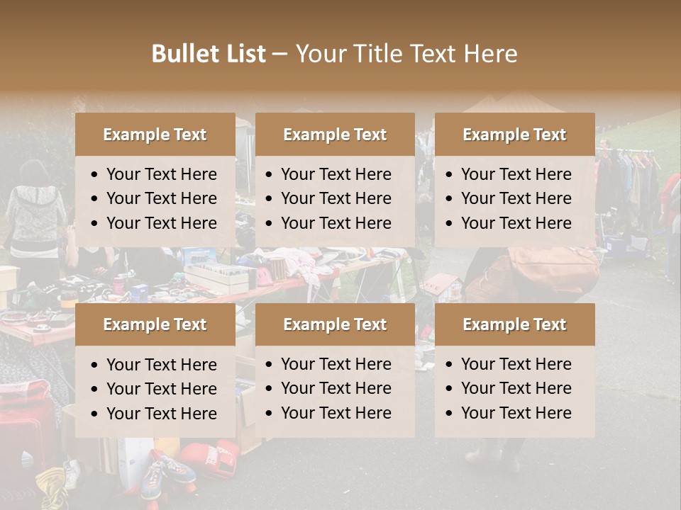 A Group Of People Standing Around A Table With Many Items On It PowerPoint Template
