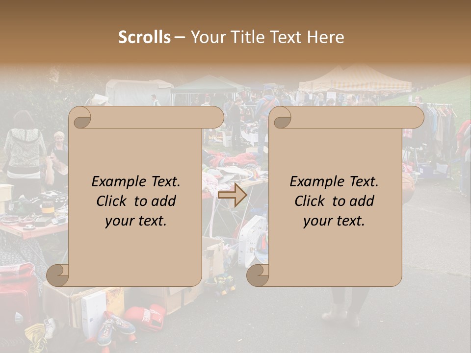 A Group Of People Standing Around A Table With Many Items On It PowerPoint Template