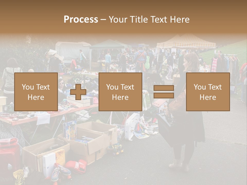 A Group Of People Standing Around A Table With Many Items On It PowerPoint Template