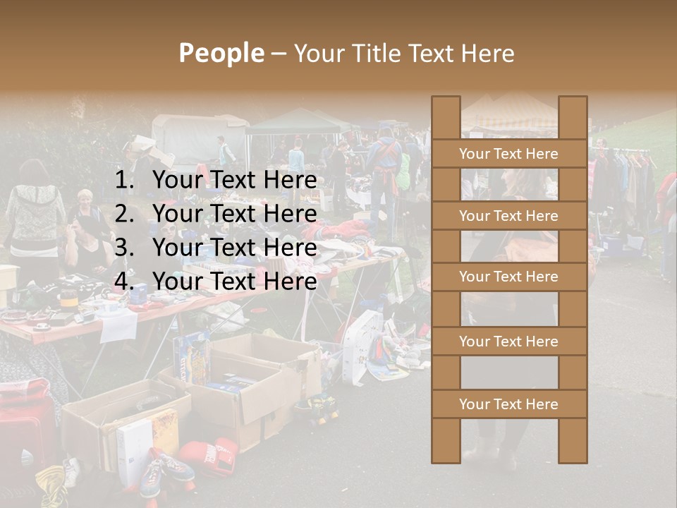 A Group Of People Standing Around A Table With Many Items On It PowerPoint Template