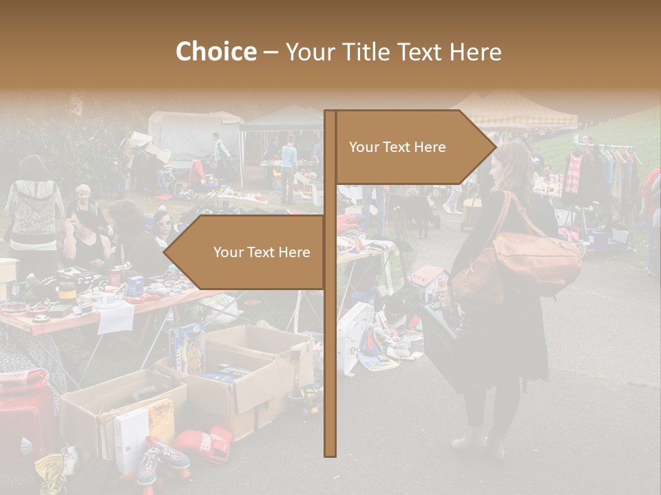 A Group Of People Standing Around A Table With Many Items On It PowerPoint Template