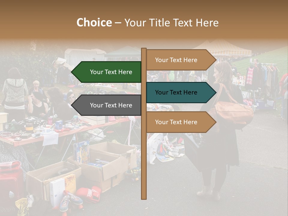 A Group Of People Standing Around A Table With Many Items On It PowerPoint Template