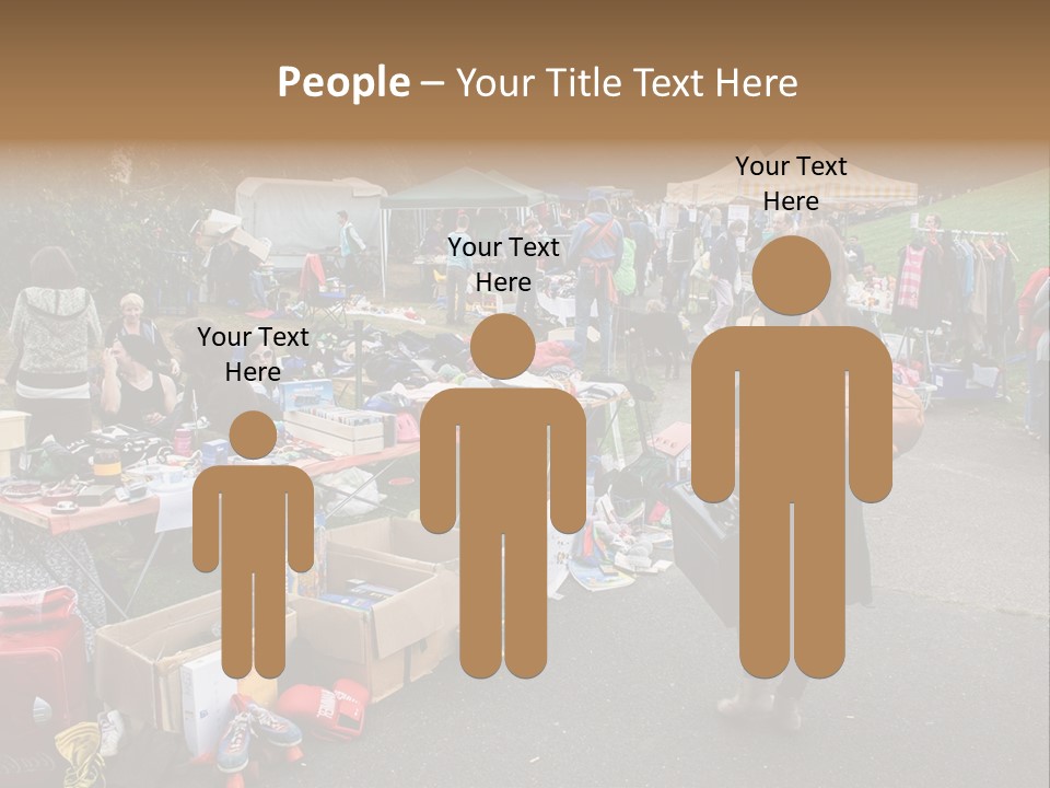 A Group Of People Standing Around A Table With Many Items On It PowerPoint Template