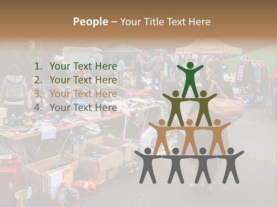 A Group Of People Standing Around A Table With Many Items On It PowerPoint Template