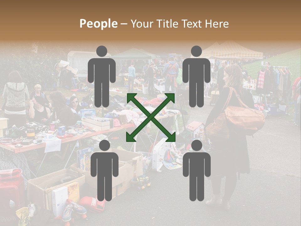 A Group Of People Standing Around A Table With Many Items On It PowerPoint Template