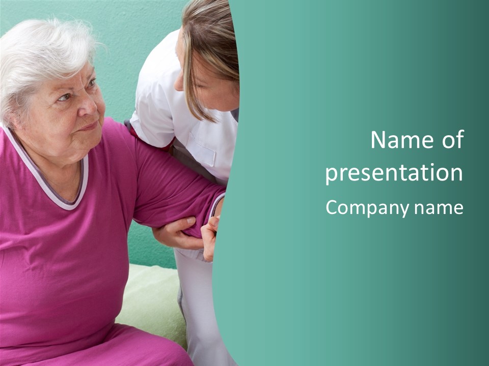 A Woman In A Pink Shirt And A Woman In A White Shirt Are Looking At PowerPoint Template