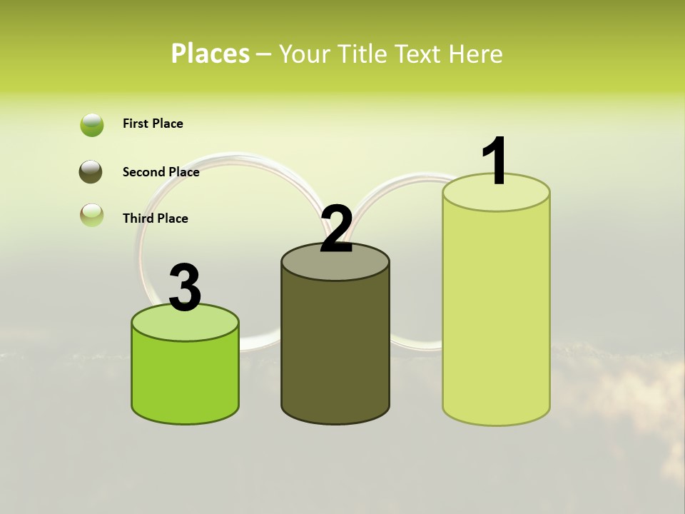 Two Wedding Rings Sitting On A Piece Of Wood PowerPoint Template