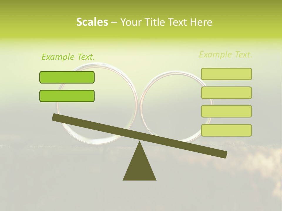 Two Wedding Rings Sitting On A Piece Of Wood PowerPoint Template