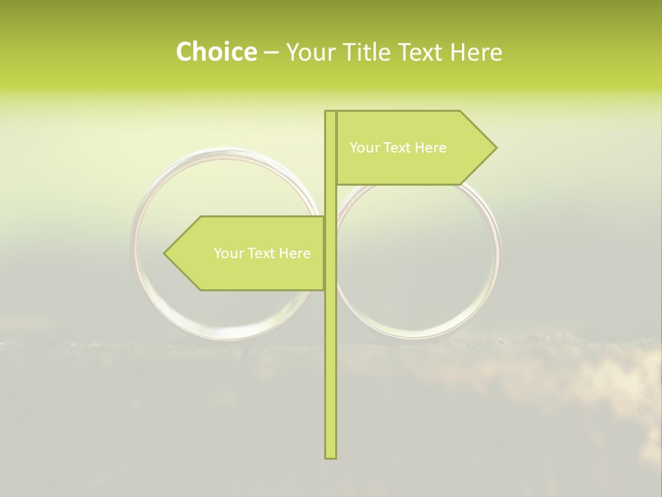 Two Wedding Rings Sitting On A Piece Of Wood PowerPoint Template