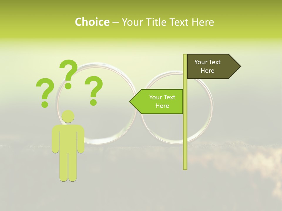 Two Wedding Rings Sitting On A Piece Of Wood PowerPoint Template