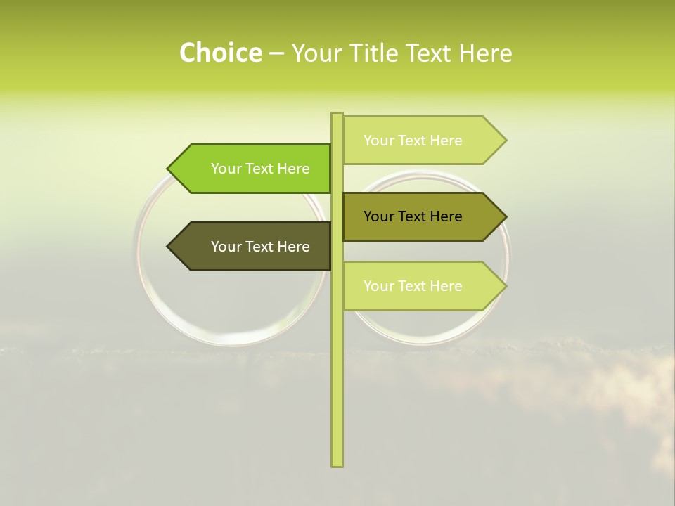 Two Wedding Rings Sitting On A Piece Of Wood PowerPoint Template