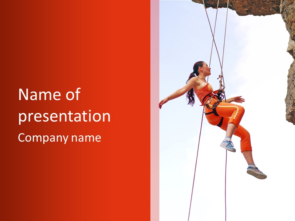 Woman Climbing Danger PowerPoint Template