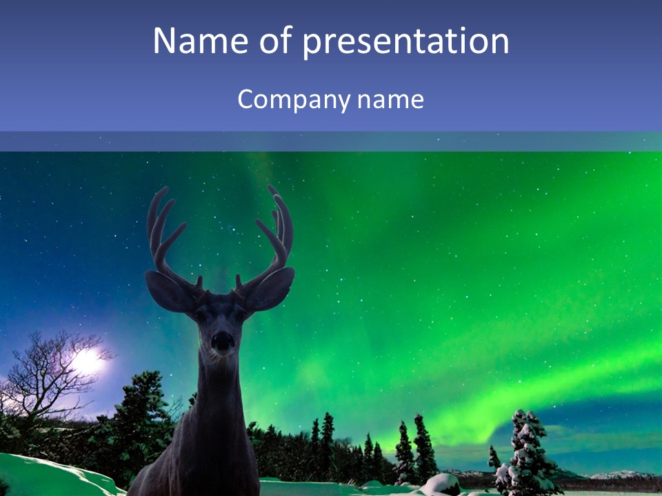 Celestial Odocoileus Aurora Borealis PowerPoint Template