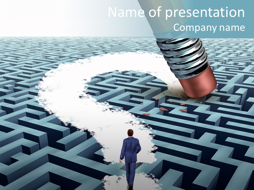 A Man Walking Through A Maze With A Question Mark On It PowerPoint Template