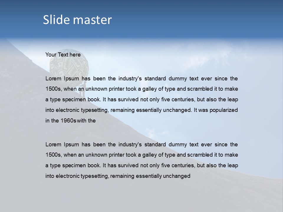 A Person Pushing A Ball Up The Side Of A Mountain PowerPoint Template