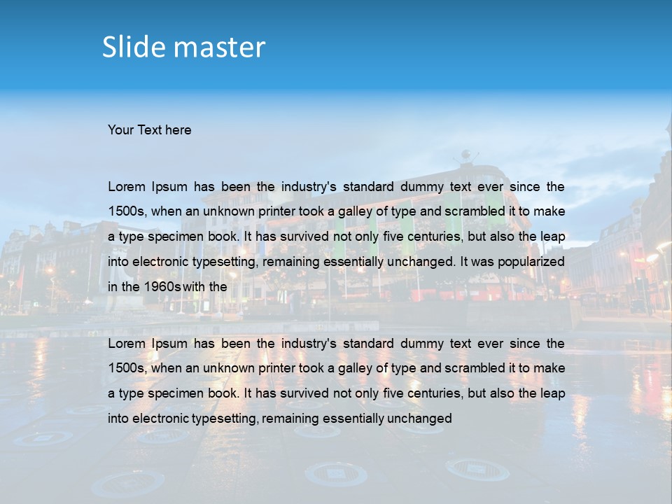 A City Square With A Fountain In The Middle Of It PowerPoint Template