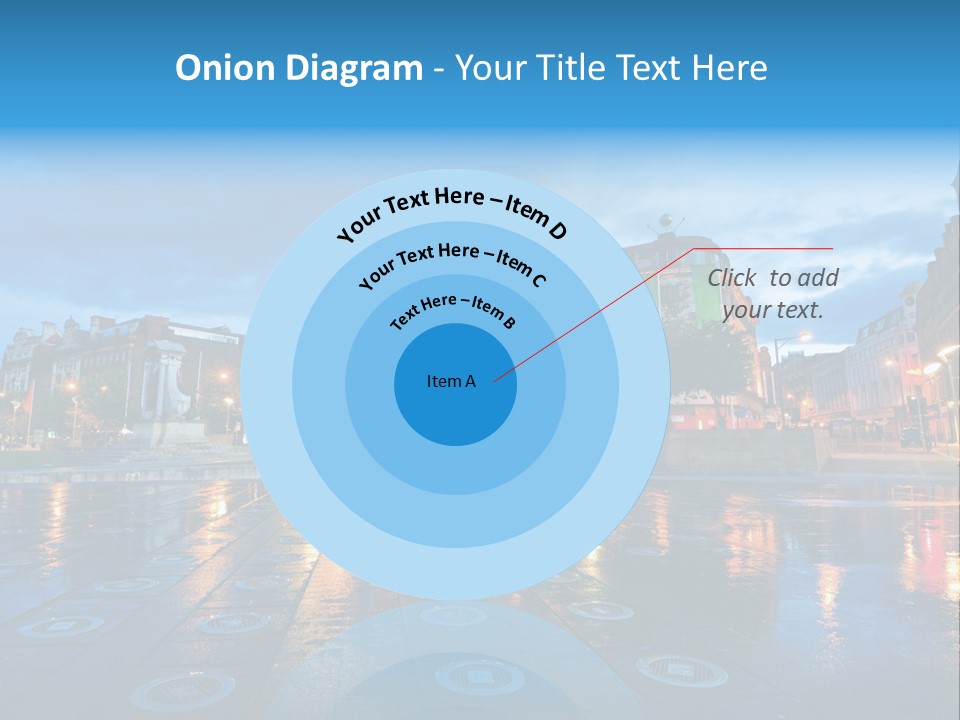 A City Square With A Fountain In The Middle Of It PowerPoint Template