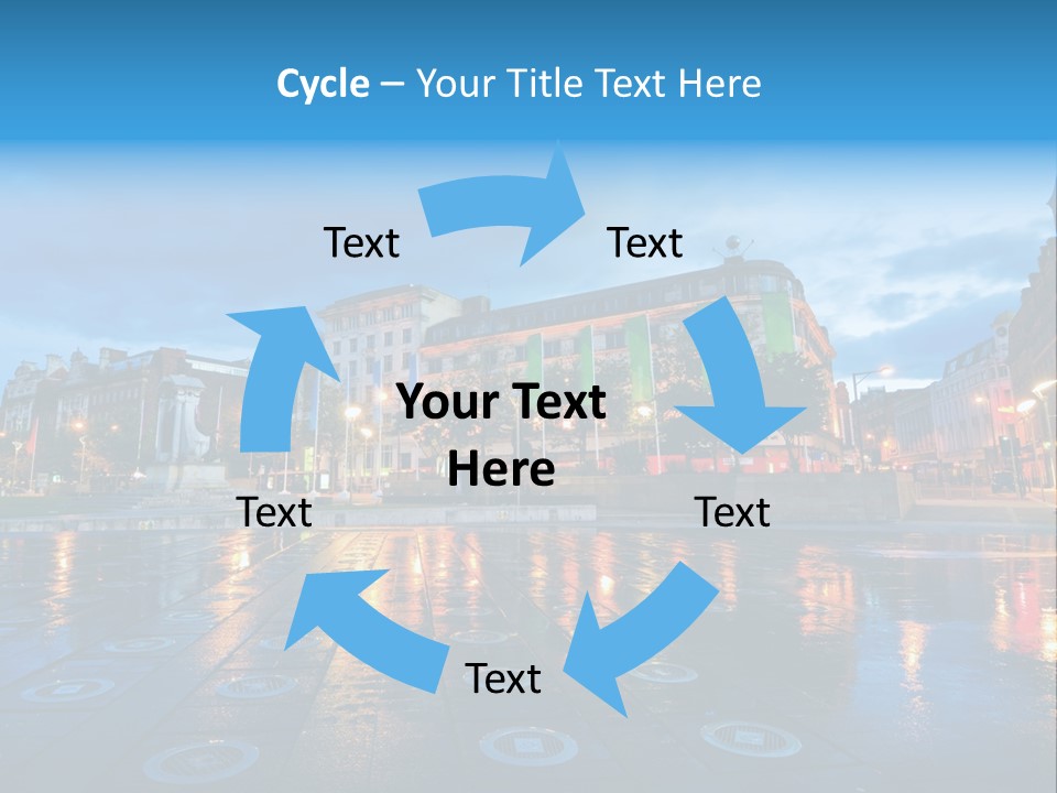 A City Square With A Fountain In The Middle Of It PowerPoint Template