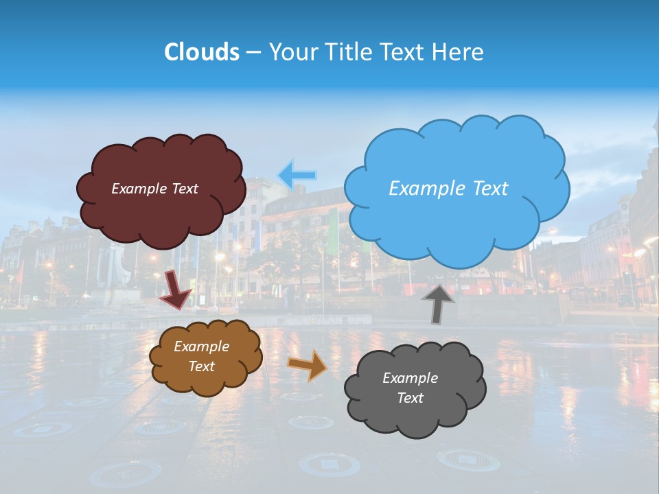 A City Square With A Fountain In The Middle Of It PowerPoint Template