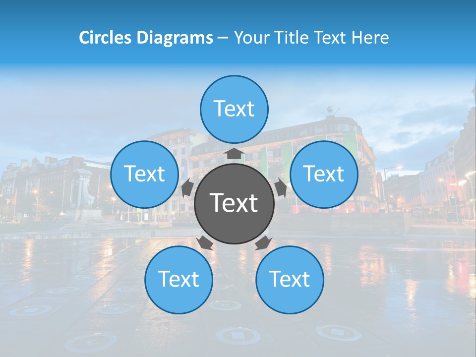 A City Square With A Fountain In The Middle Of It PowerPoint Template