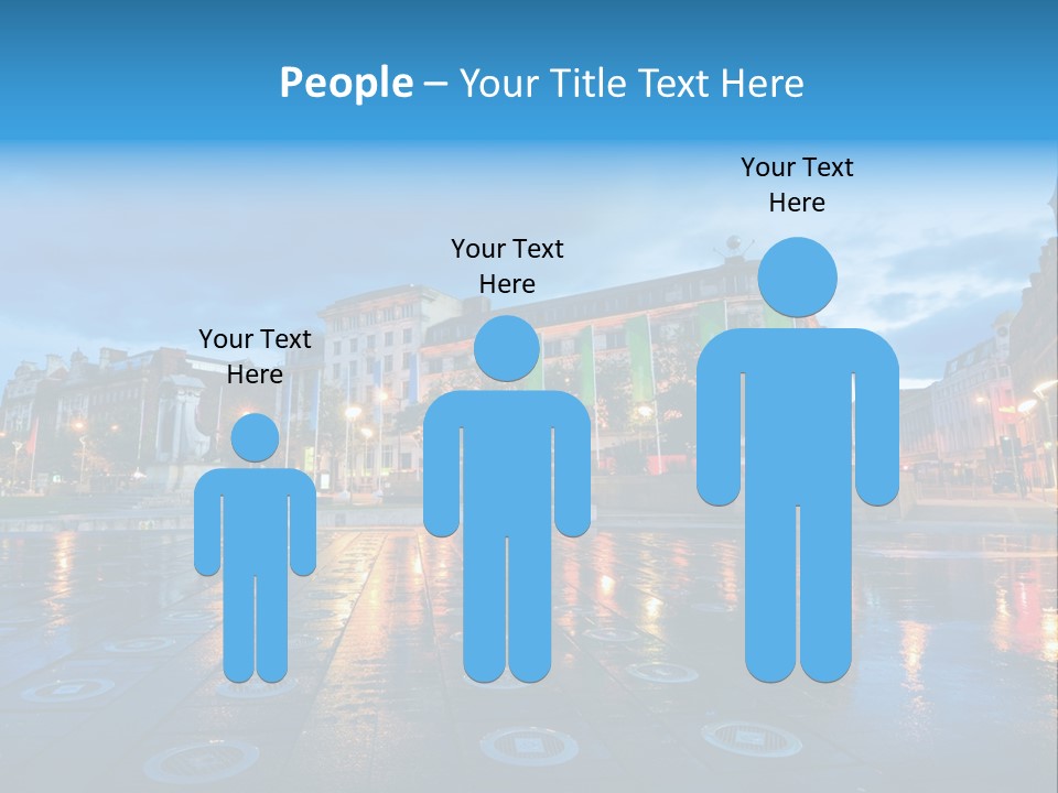 A City Square With A Fountain In The Middle Of It PowerPoint Template