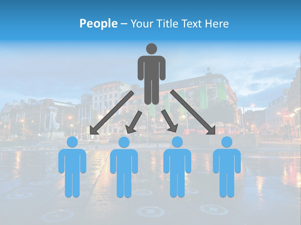 A City Square With A Fountain In The Middle Of It PowerPoint Template