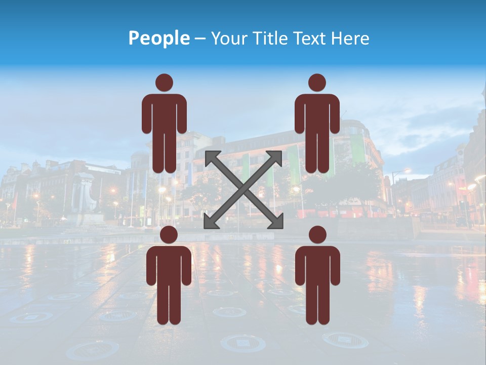 A City Square With A Fountain In The Middle Of It PowerPoint Template