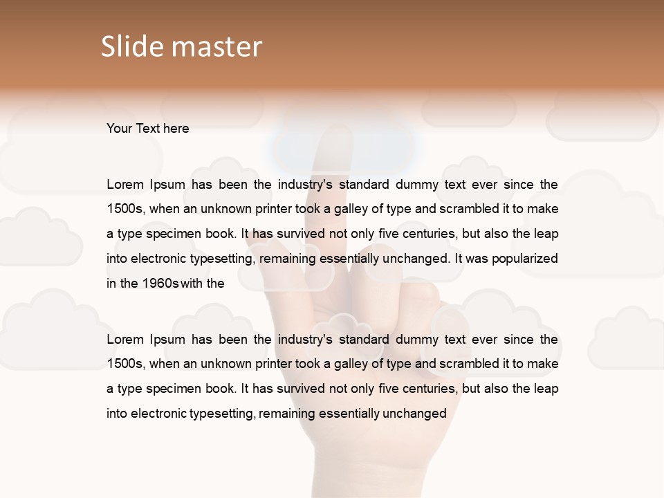 A Hand Pressing A Button On A Cloud Background PowerPoint Template