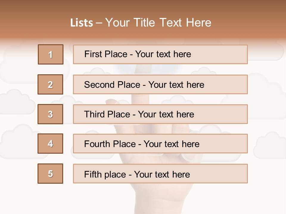 A Hand Pressing A Button On A Cloud Background PowerPoint Template