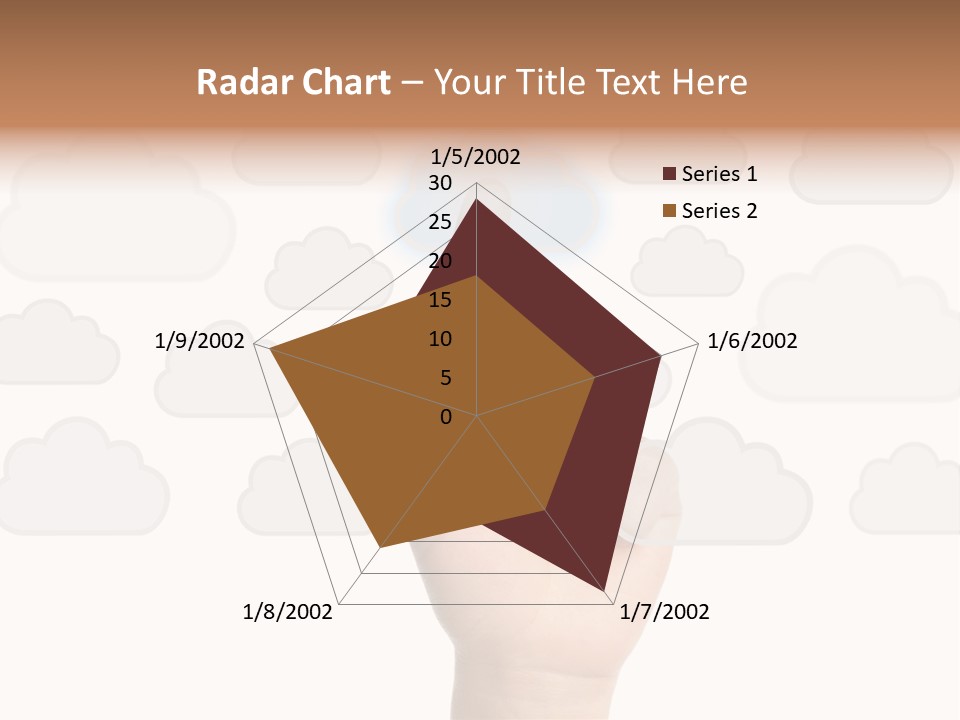 A Hand Pressing A Button On A Cloud Background PowerPoint Template