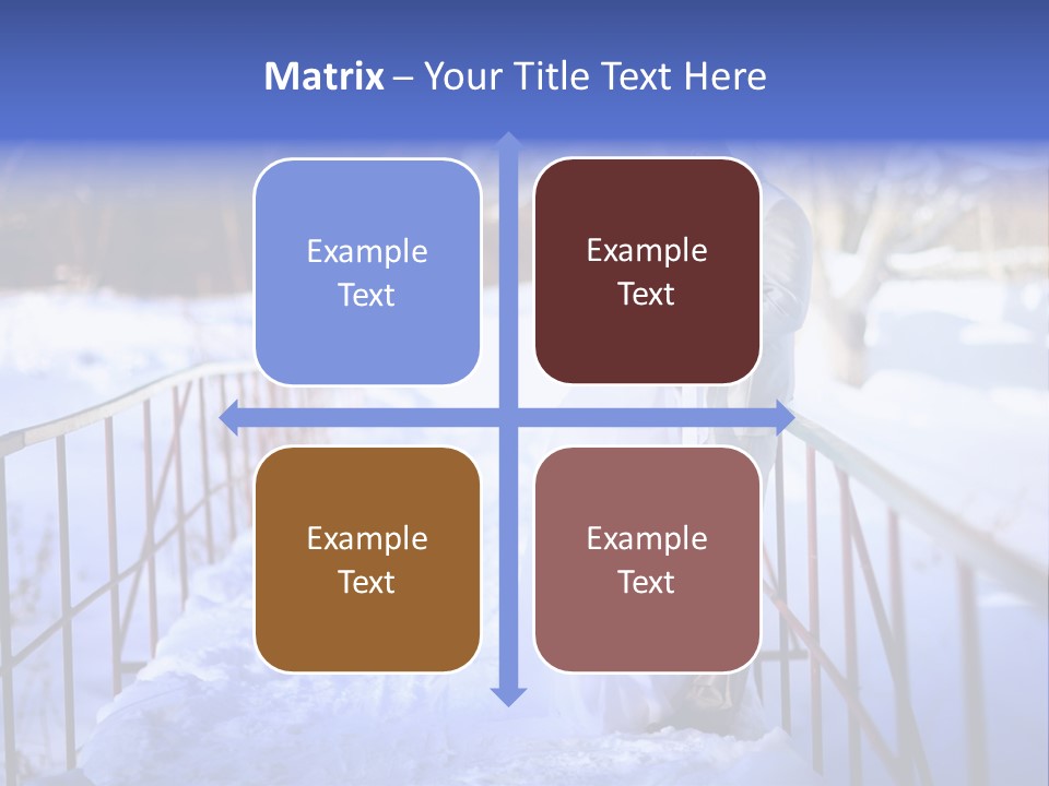 A Bride And Groom Standing On A Bridge In The Snow PowerPoint Template