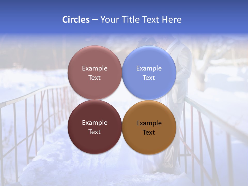 A Bride And Groom Standing On A Bridge In The Snow PowerPoint Template