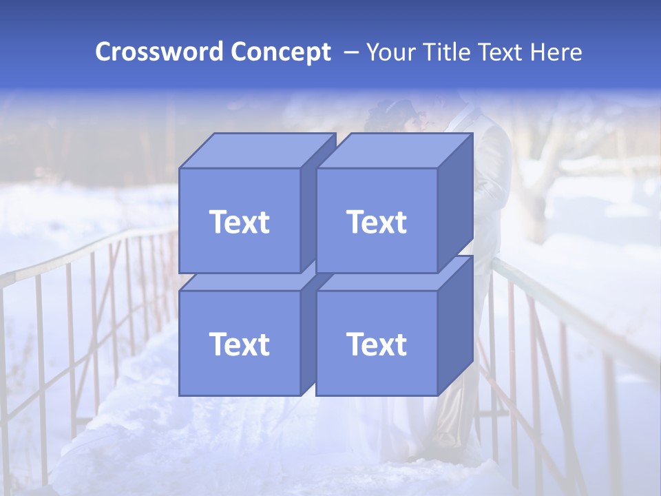A Bride And Groom Standing On A Bridge In The Snow PowerPoint Template