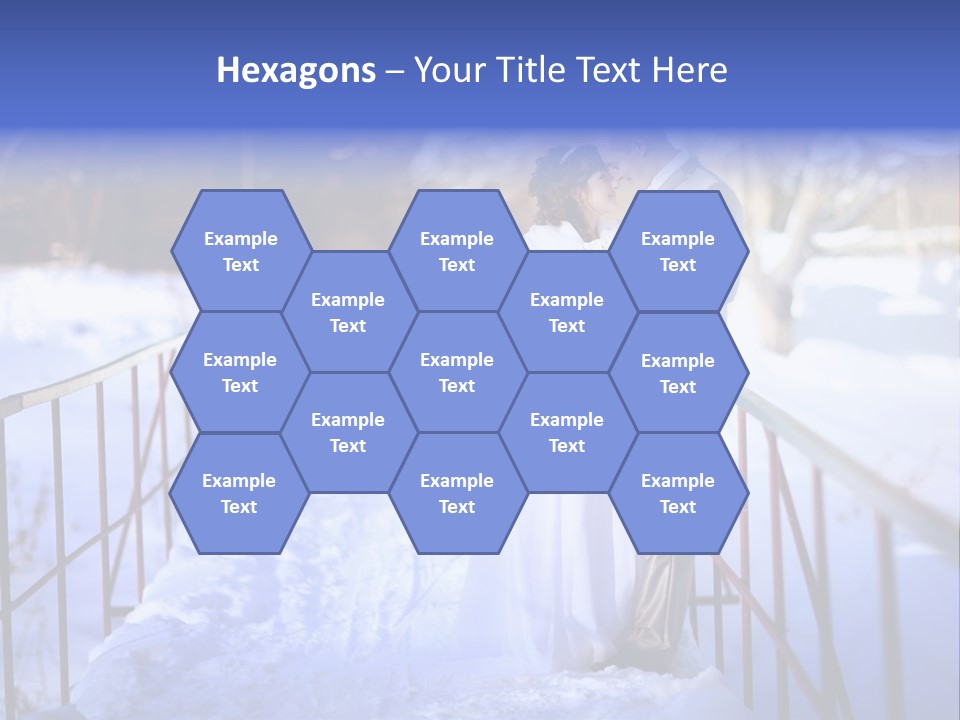 A Bride And Groom Standing On A Bridge In The Snow PowerPoint Template