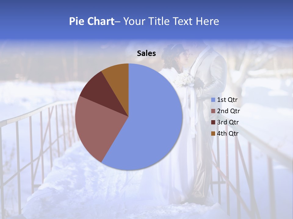 A Bride And Groom Standing On A Bridge In The Snow PowerPoint Template