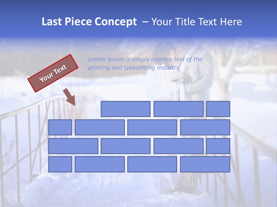 A Bride And Groom Standing On A Bridge In The Snow PowerPoint Template