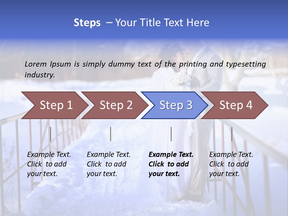 A Bride And Groom Standing On A Bridge In The Snow PowerPoint Template