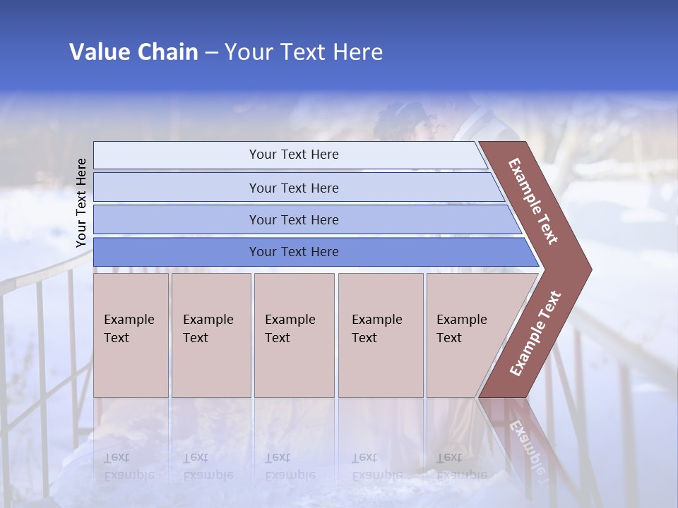 A Bride And Groom Standing On A Bridge In The Snow PowerPoint Template