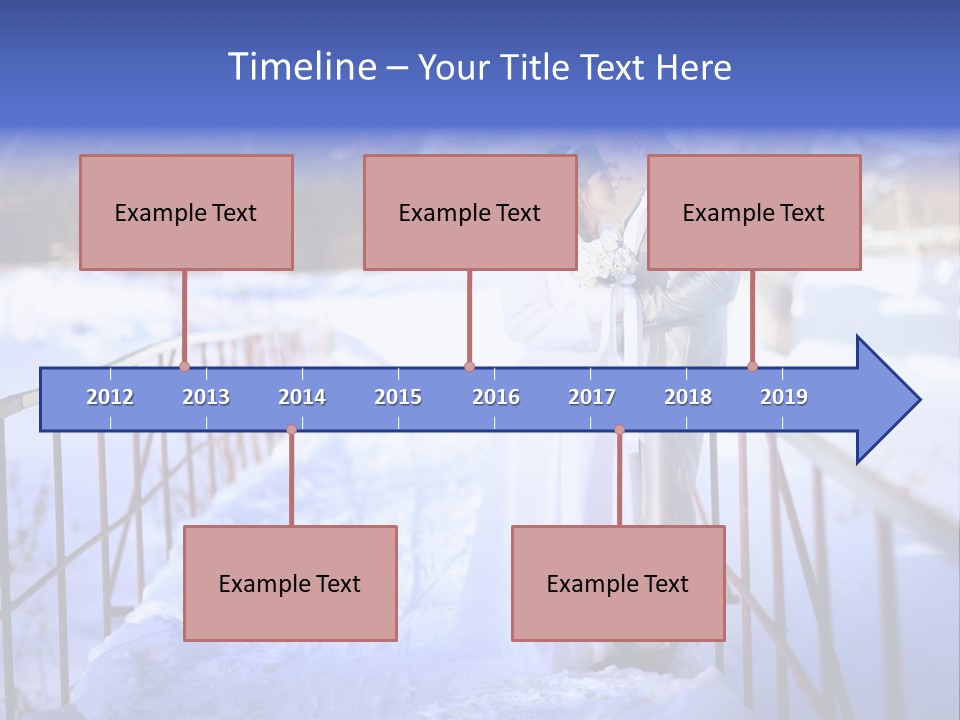 A Bride And Groom Standing On A Bridge In The Snow PowerPoint Template