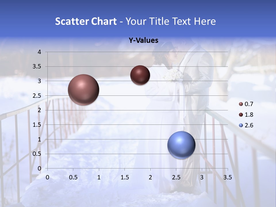 A Bride And Groom Standing On A Bridge In The Snow PowerPoint Template