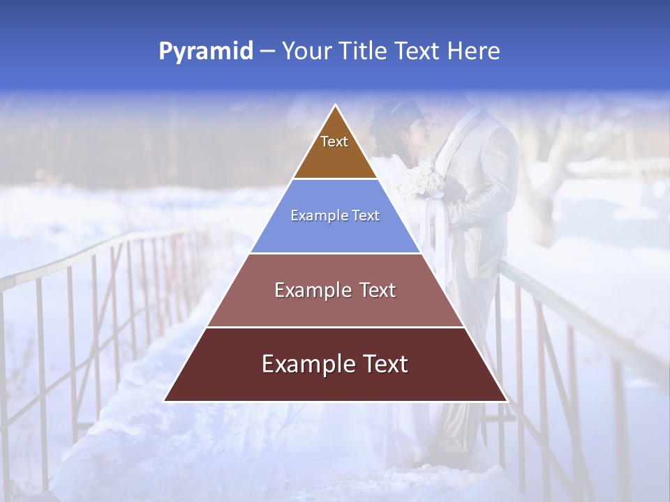 A Bride And Groom Standing On A Bridge In The Snow PowerPoint Template