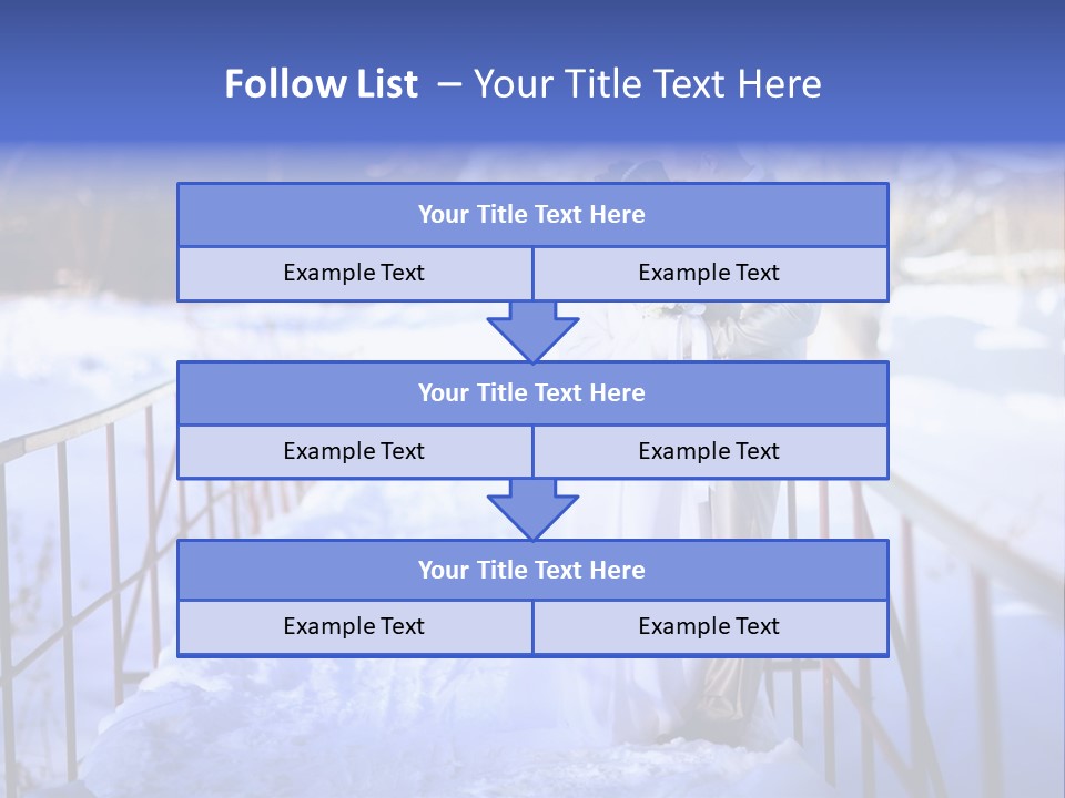 A Bride And Groom Standing On A Bridge In The Snow PowerPoint Template