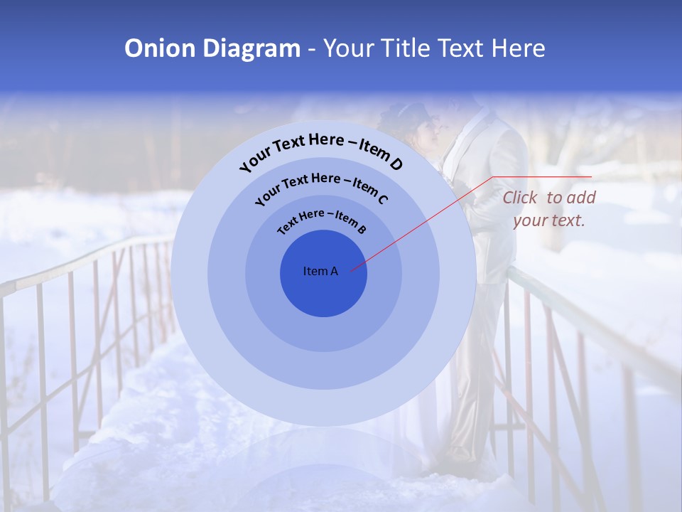 A Bride And Groom Standing On A Bridge In The Snow PowerPoint Template