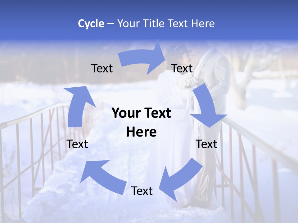 A Bride And Groom Standing On A Bridge In The Snow PowerPoint Template