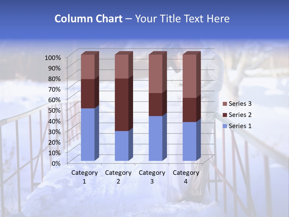 A Bride And Groom Standing On A Bridge In The Snow PowerPoint Template