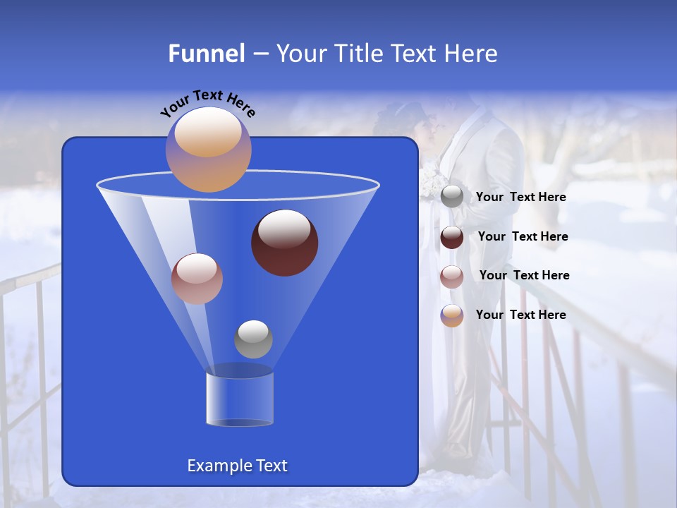 A Bride And Groom Standing On A Bridge In The Snow PowerPoint Template